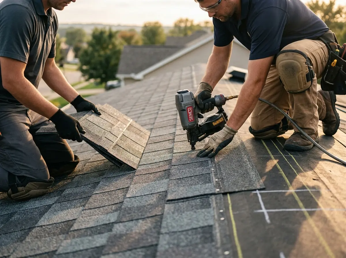 Professional roofer working on a residential roof in Corte Madera